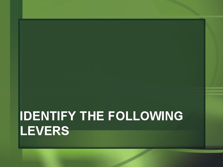 IDENTIFY THE FOLLOWING LEVERS 