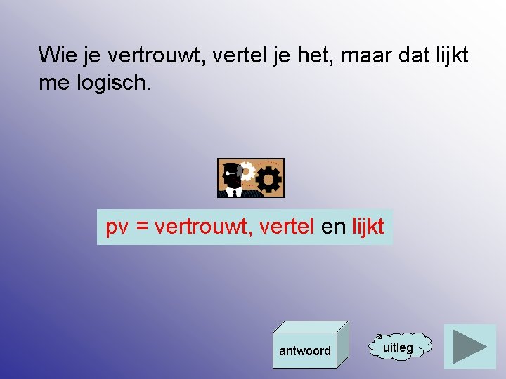 Wie je vertrouwt, vertel je het, maar dat lijkt me logisch. pv = vertrouwt,