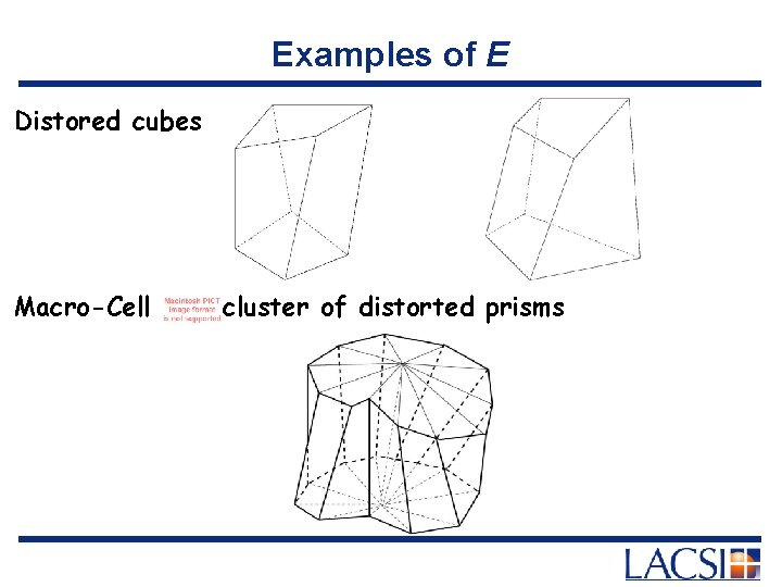 Examples of E Distored cubes Macro-Cell cluster of distorted prisms 