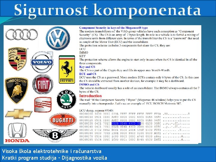 Sigurnost komponenata Visoka škola elektrotehnike i računarstva Kratki program studija – Dijagnostika vozila 