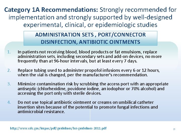 Category 1 A Recommendations: Strongly recommended for implementation and strongly supported by well-designed experimental,