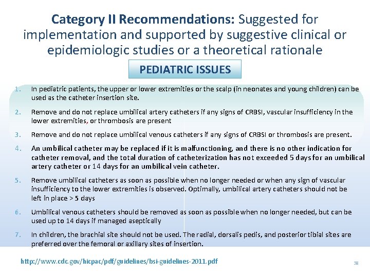 Category II Recommendations: Suggested for implementation and supported by suggestive clinical or epidemiologic studies