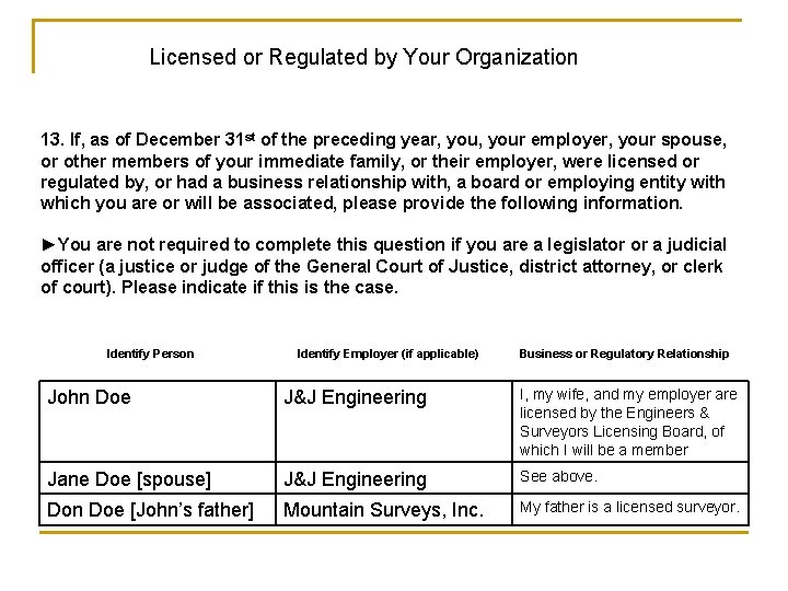 Licensed or Regulated by Your Organization 13. If, as of December 31 st of