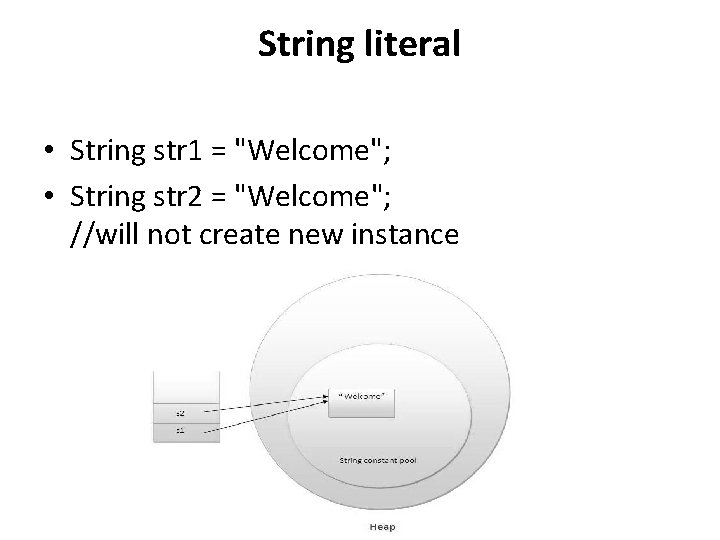 String literal • String str 1 = "Welcome"; • String str 2 = "Welcome"; String literal • String str 1 = "Welcome"; • String str 2 = "Welcome";