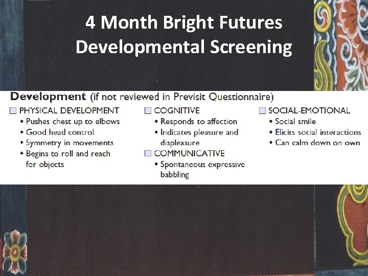 4 Month Bright Futures Developmental Screening 