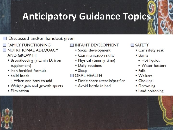 Anticipatory Guidance Topics 