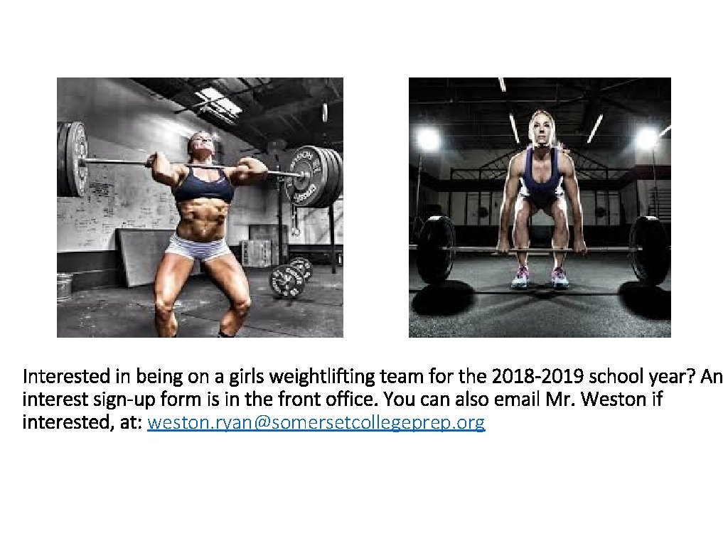 Interested in being on a girls weightlifting team for the 2018 -2019 school year?