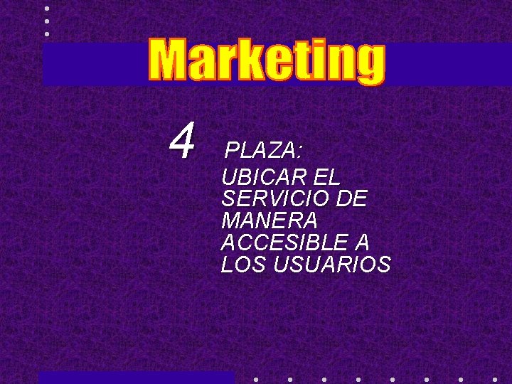 4 PLAZA: UBICAR EL SERVICIO DE MANERA ACCESIBLE A LOS USUARIOS 