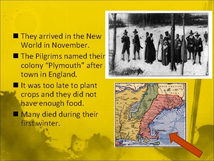 n They arrived in the New World in November. n The Pilgrims named their