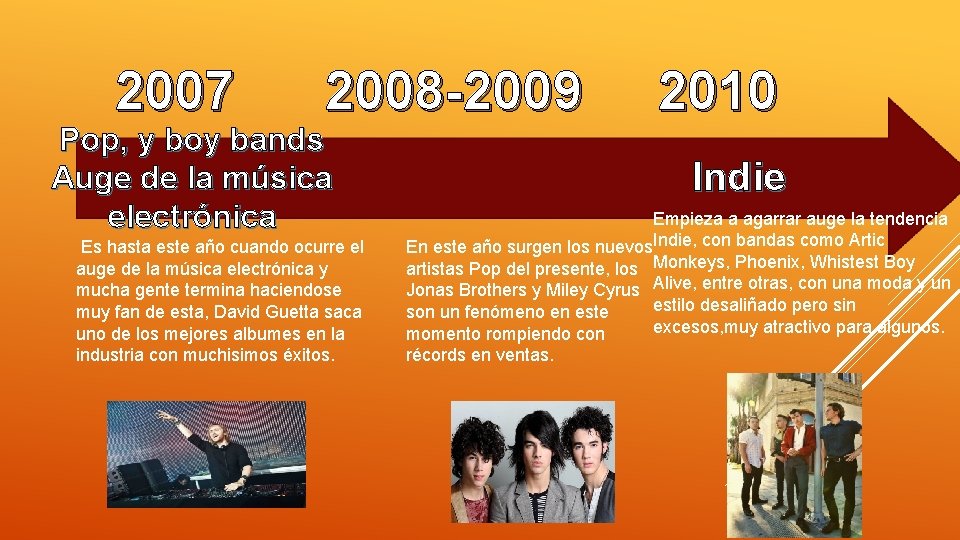 2007 2008 -2009 Pop, y boy bands Auge de la música electrónica Es hasta