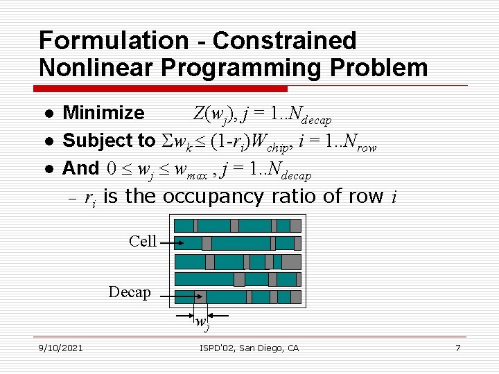 Formulation - Constrained Nonlinear Programming Problem l l l Minimize Z(wj), j = 1.