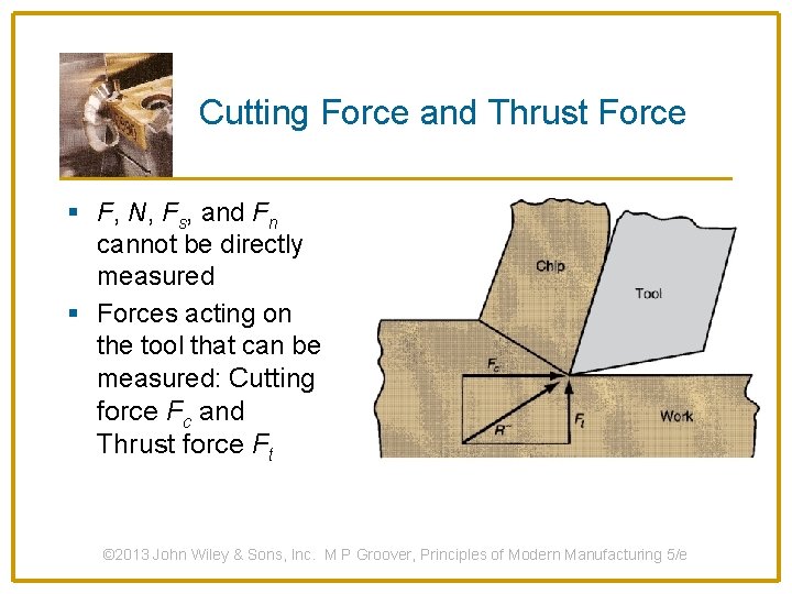 Cutting Force and Thrust Force § F, N, Fs, and Fn cannot be directly