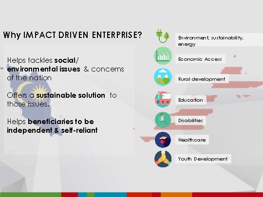 Why IMPACT DRIVEN ENTERPRISE? Helps tackles social/ environmental issues & concerns of the nation
