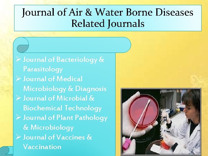 Journal of Air & Water Borne Diseases Related Journals Ø Journal of Bacteriology &