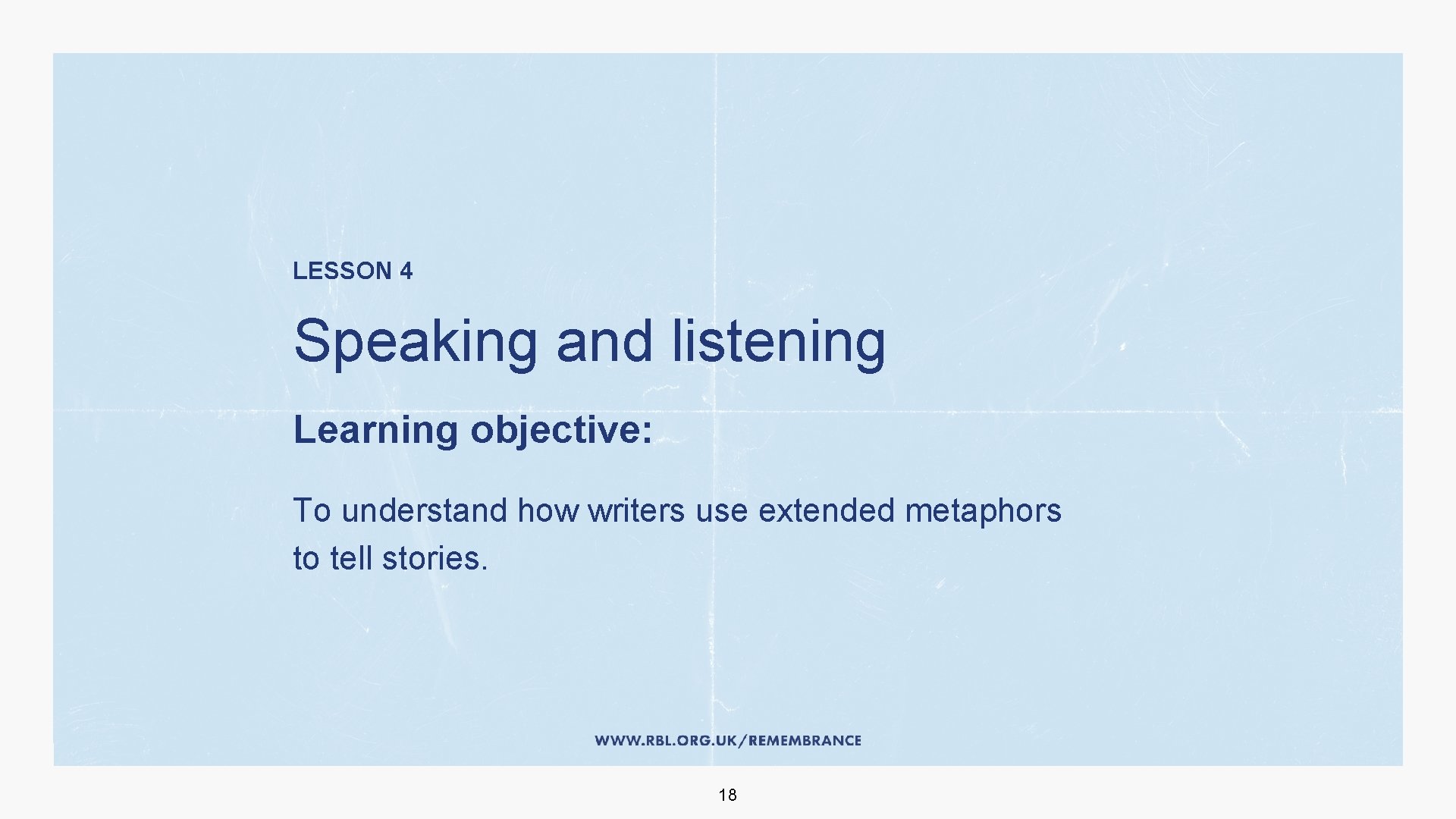 LESSON 4 Speaking and listening Learning objective: To understand how writers use extended metaphors