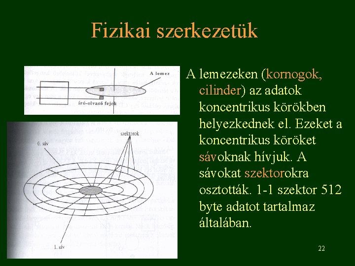 Fizikai szerkezetük A lemezeken (kornogok, cilinder) az adatok koncentrikus körökben helyezkednek el. Ezeket a