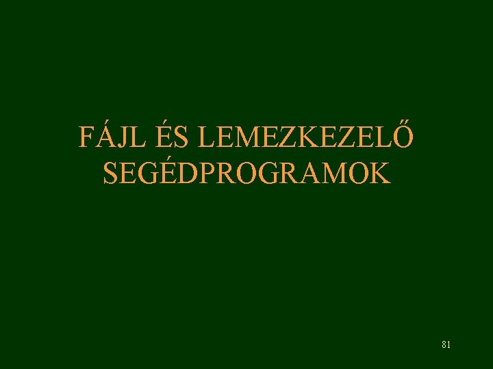 FÁJL ÉS LEMEZKEZELŐ SEGÉDPROGRAMOK 81 