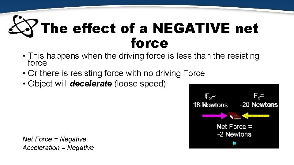 The effect of a NEGATIVE net force • This happens when the driving force