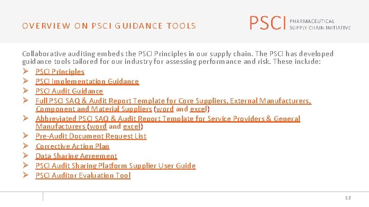 OVERVIEW ON PSCI GUIDANCE TOOLS Collaborative auditing embeds the PSCI Principles in our supply