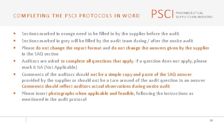 COMPLETING THE PSCI PROTOCOLS IN WORD § § § Sections marked in orange need