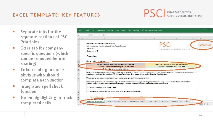 EXCEL TEMPLATE: KEY FEATURES § § § Separate tabs for the separate sections of