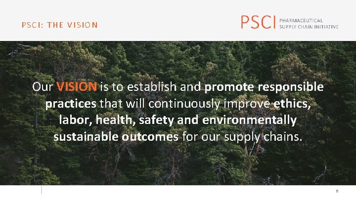 PSCI: THE VISION Our VISION is to establish and promote responsible practices that will