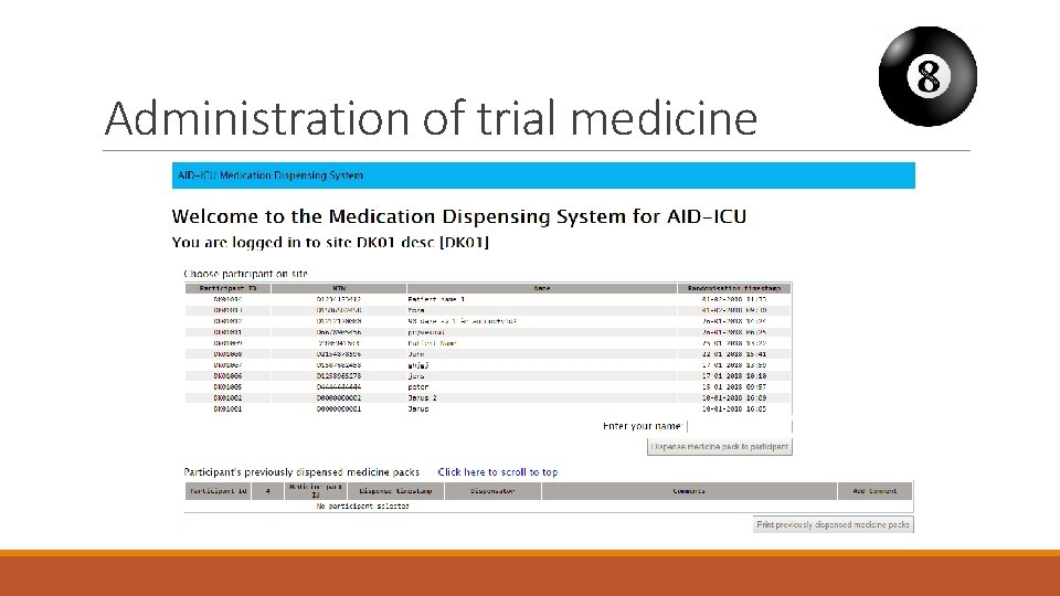 Administration of trial medicine 
