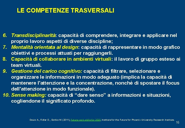 LE COMPETENZE TRASVERSALI 6. Transdisciplinarità: capacità di comprendere, integrare e applicare nel proprio lavoro