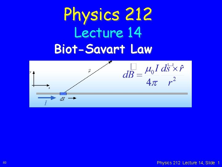 Physics 212 Lecture 14 Biot-Savart Law : 05 Physics 212 Lecture 14, Slide 1