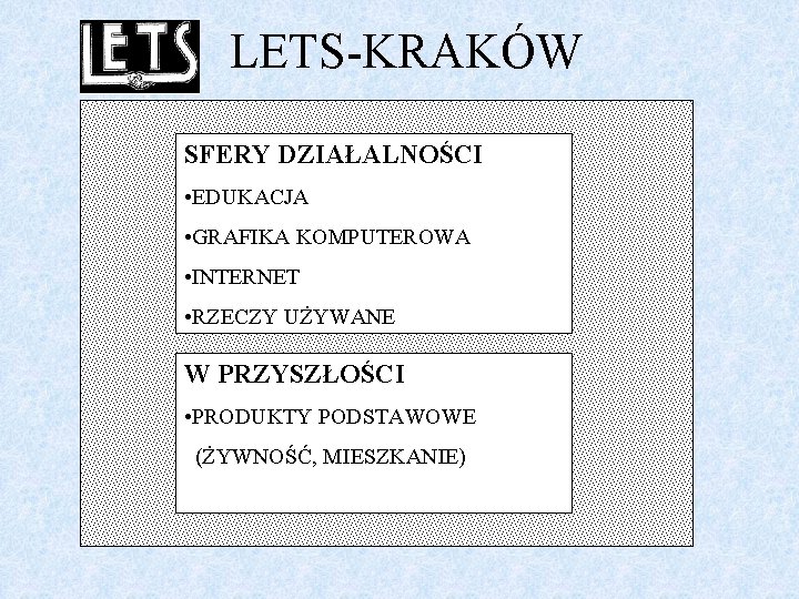 LETS-KRAKÓW SFERY DZIAŁALNOŚCI • EDUKACJA • GRAFIKA KOMPUTEROWA • INTERNET • RZECZY UŻYWANE W