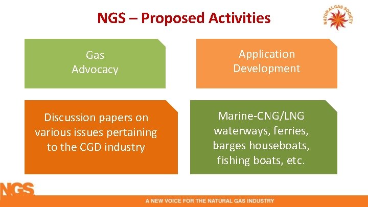 NGS – Proposed Activities Gas Advocacy Discussion papers on various issues pertaining to the