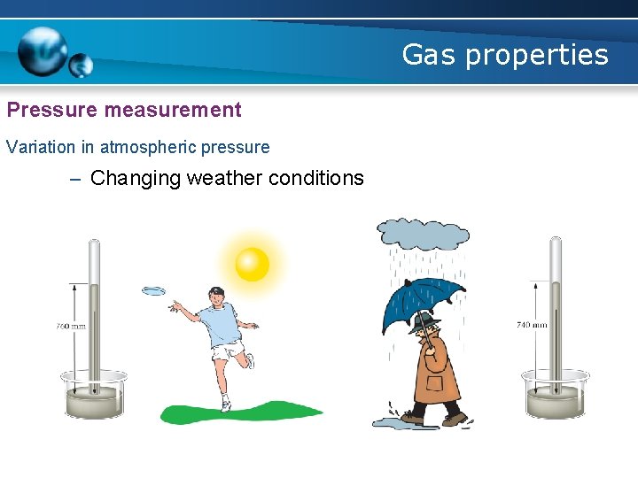 Gas properties Pressure measurement Variation in atmospheric pressure – Changing weather conditions 