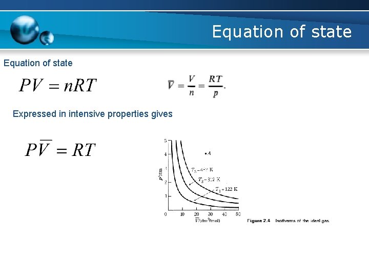 Equation of state Expressed in intensive properties gives 