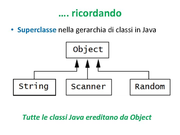 …. ricordando • Superclasse nella gerarchia di classi in Java Tutte le classi Java