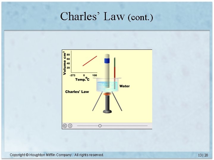 Charles’ Law (cont. ) Copyright © Houghton Mifflin Company. All rights reserved. 13 |