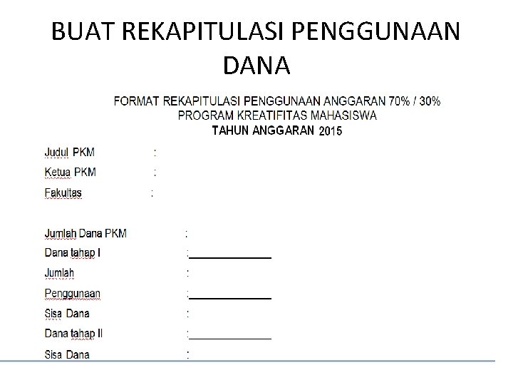 BUAT REKAPITULASI PENGGUNAAN DANA 