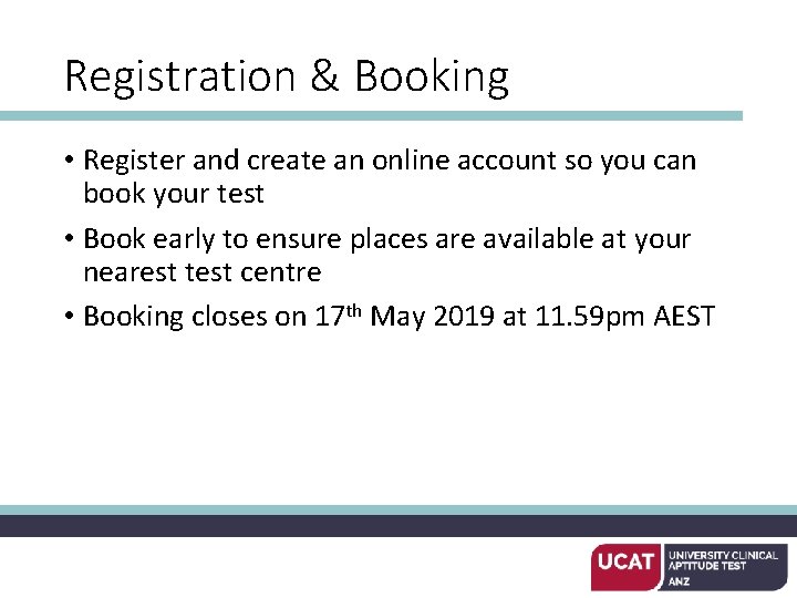 Registration & Booking • Register and create an online account so you can book