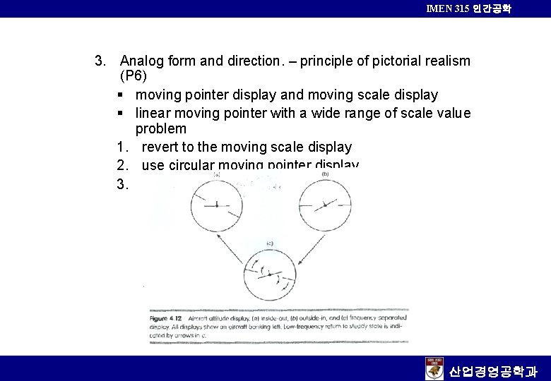 IMEN 315 인간공학 3. Analog form and direction. – principle of pictorial realism (P