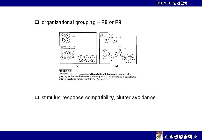 IMEN 315 인간공학 q organizational grouping – P 8 or P 9 q stimulus-response