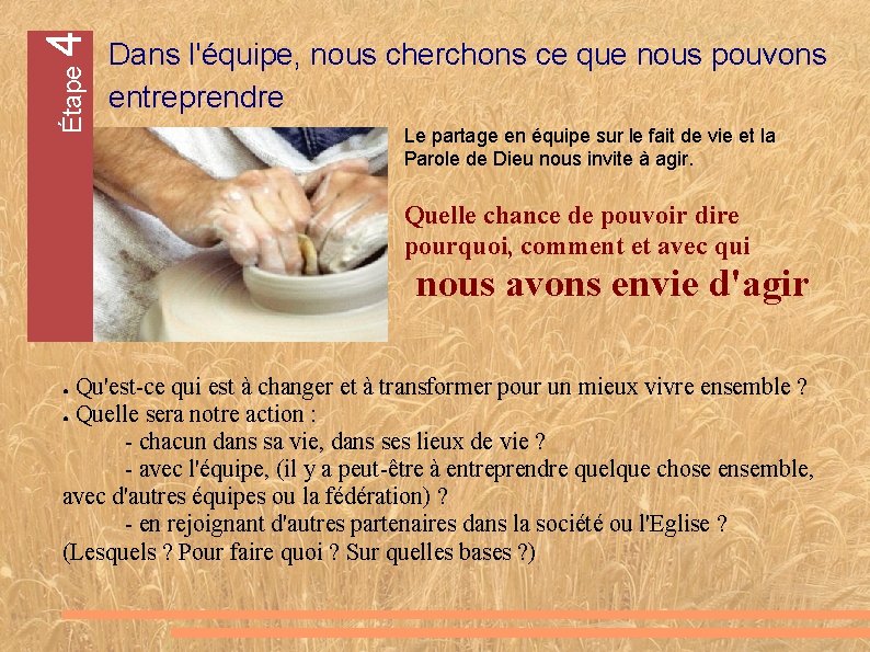 4 Étape Dans l'équipe, nous cherchons ce que nous pouvons entreprendre Le partage en 4 Étape Dans l'équipe, nous cherchons ce que nous pouvons entreprendre Le partage en