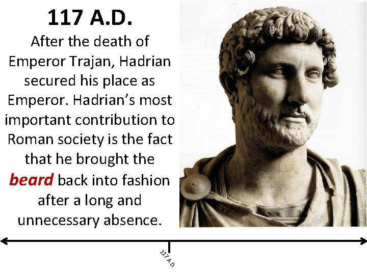 117 A. D. After the death of Emperor Trajan, Hadrian secured his place as