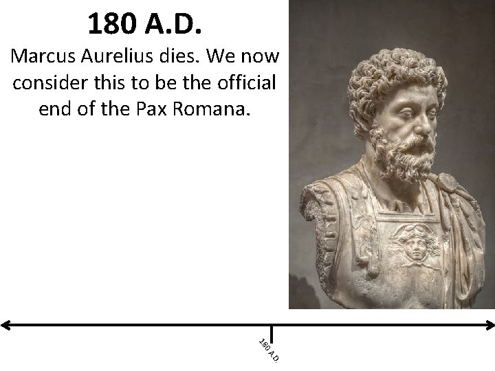 180 A. D. Marcus Aurelius dies. We now consider this to be the official