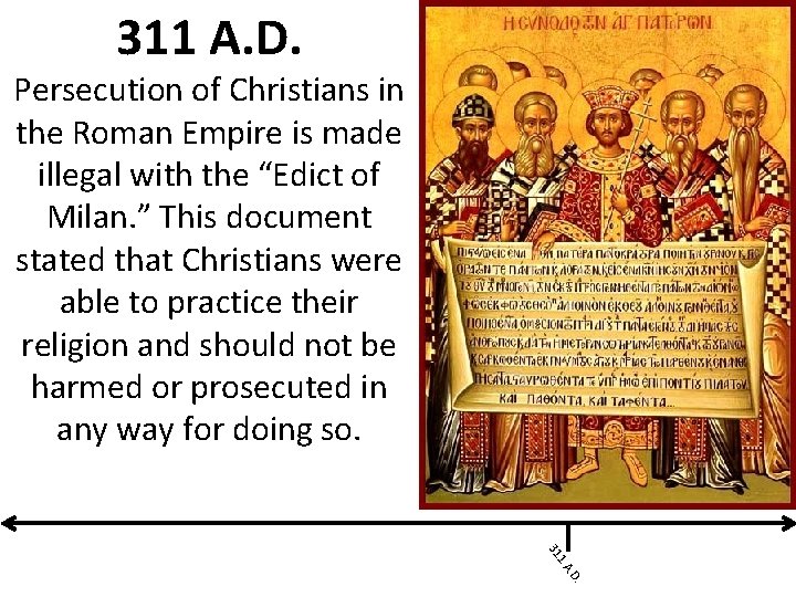311 A. D. Persecution of Christians in the Roman Empire is made illegal with