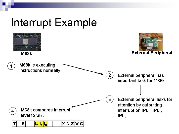 Interrupt Example External Peripheral M 68 k is executing instructions normally. 1 4 T