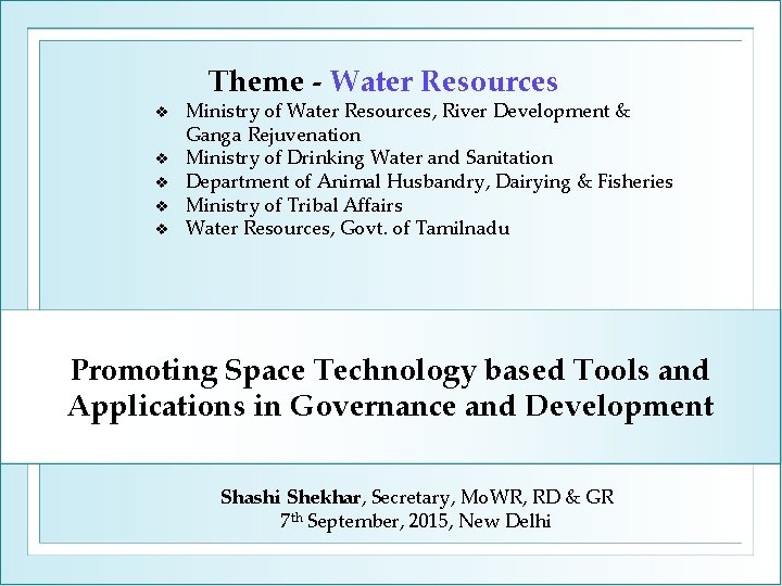 Theme - Water Resources Ministry of Water Resources, River Development & Ganga Rejuvenation Ministry