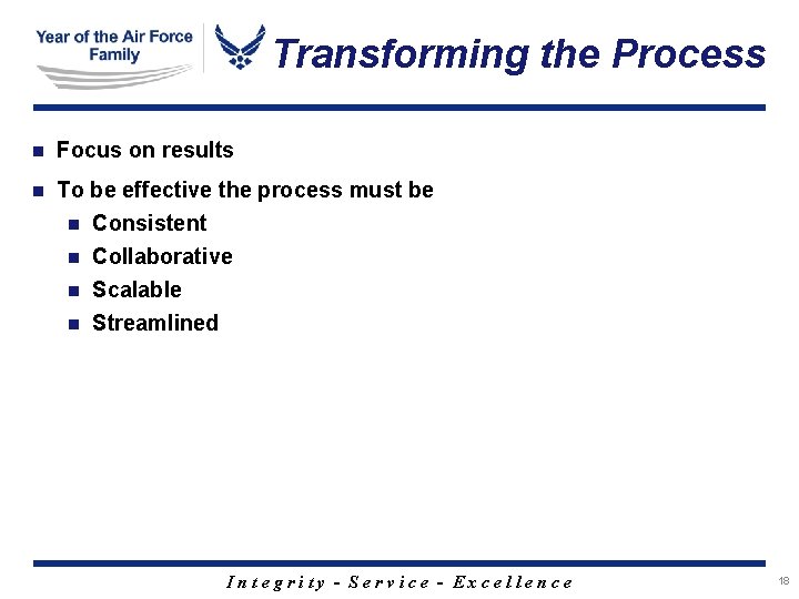 Transforming the Process n Focus on results n To be effective the process must Transforming the Process n Focus on results n To be effective the process must