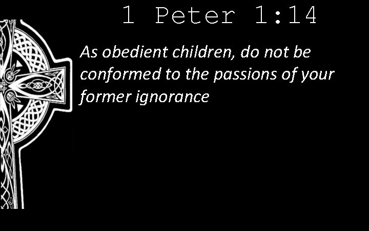 1 Peter 1: 14 As obedient children, do not be conformed to the passions