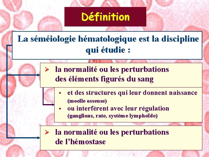 Définition La séméiologie hématologique est la discipline qui étudie : Ø la normalité ou