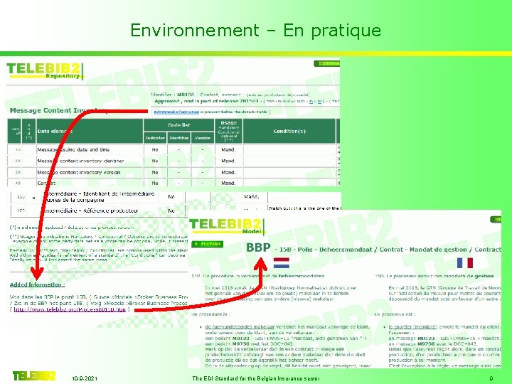 Environnement – En pratique 10 -9 -2021 The EDI Standard for the Belgian Insurance