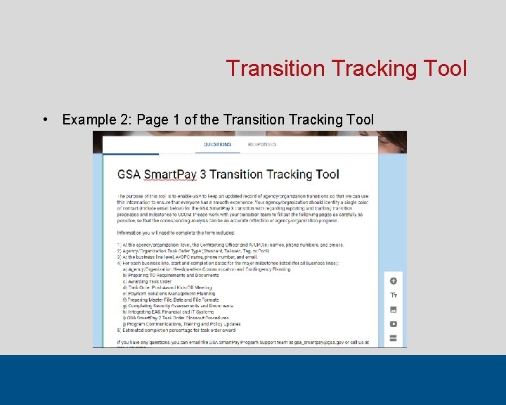 Transition Tracking Tool • Example 2: Page 1 of the Transition Tracking Tool 